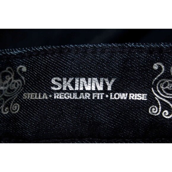 Express Stella Sz 0R x 33 Dark Blue Denim Skinny Leg Whisker Distress Jeans - Picture 4 of 7